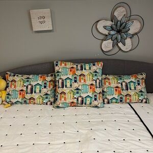 Colorful Beach Hut Patterned Throw Pillows - 3 pillows for $35
2 -12x18
1 17x17